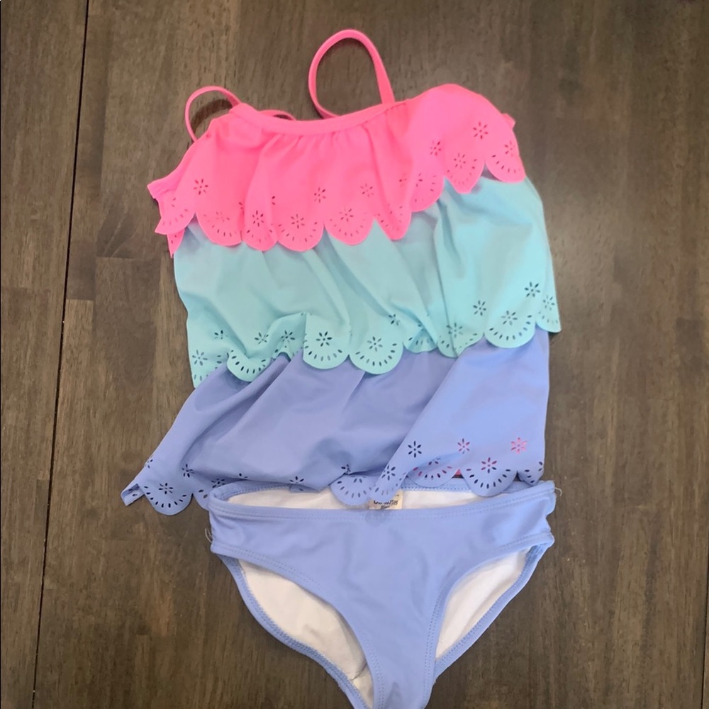 Pink and Blue Scalloped Swimsuit
